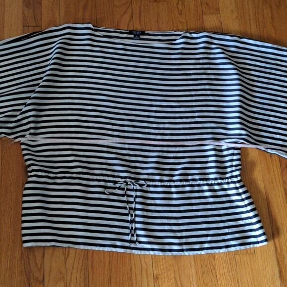 Like New Chaps Women's Blouse Striped Top With Cinch Waist - Picture 5 of 8